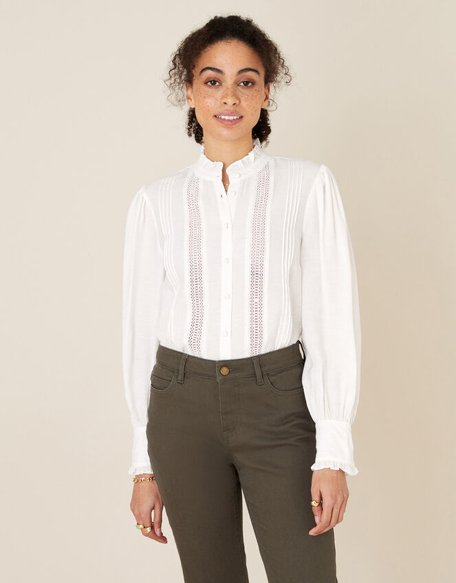 Victoriana Lace Trim Blouse, Ivory (IVORY), large