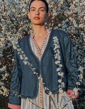 East Juna Denim Botanical Embroidered Jacket, Blue (BLUE), large