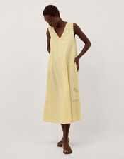 Sunny Sleeveless Scallop Midi Dress, Yellow (YELLOW), large