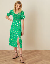 Nicky Floral Shirred Jersey Dress, Green (GREEN), large