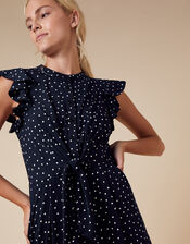 Spot Print Stretch Jumpsuit, Blue (NAVY), large