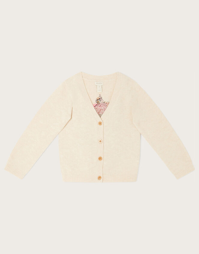 Intarsia Horse V-Neck Cardigan, Camel (OATMEAL), large