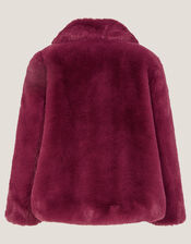 Bow Embellished Faux Fur Coat, Red (BURGUNDY), large