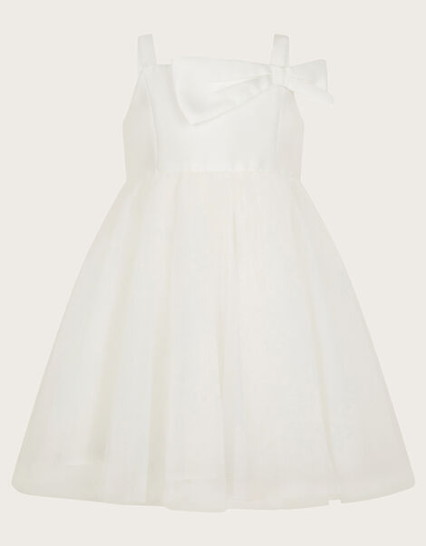 Baby Betty Bow Twill Dress, Ivory (IVORY), large