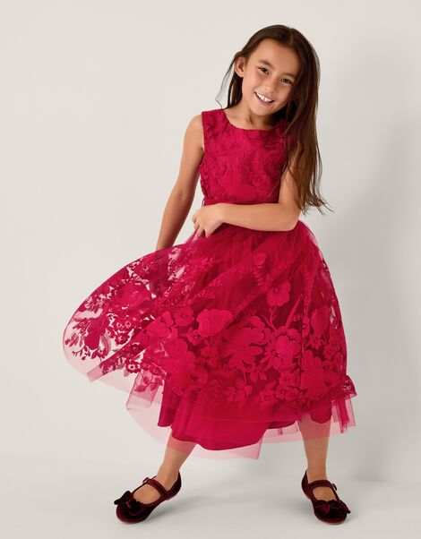 Alicia Embroidered Tulle Party Dress, Red (RED), large
