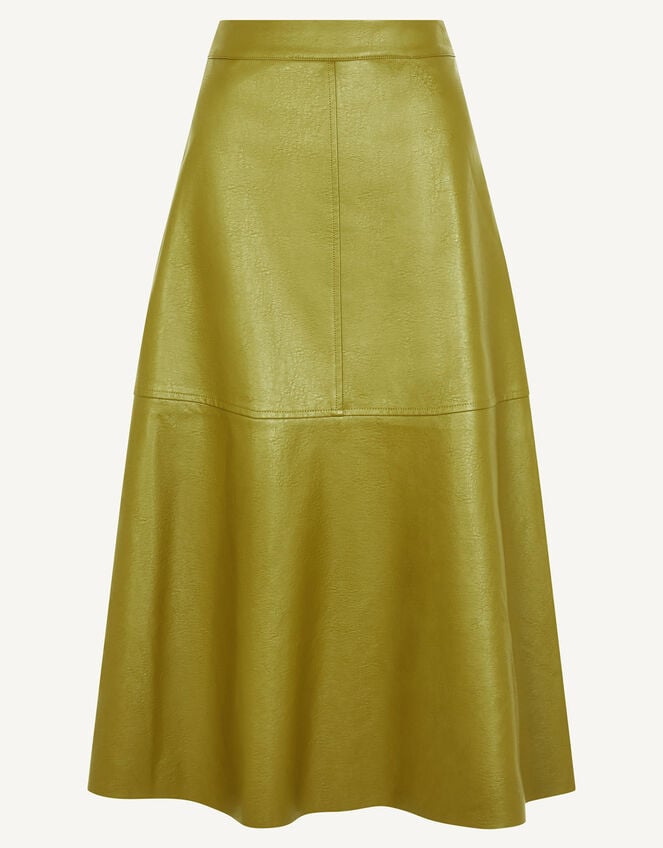 Pippa Faux Leather Midi Skirt, Green (OLIVE), large