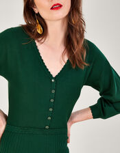 V-Neck Knit Midi Dress, Green (DARK GREEN), large