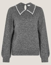 Caryn Embellished Collar Sweater, Gray (GREY), large