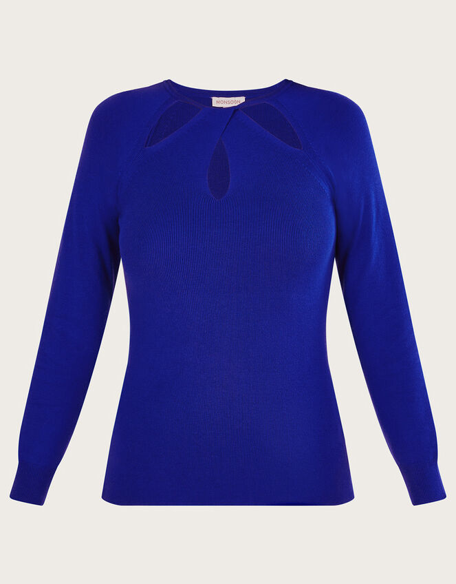 Cut-Out Detail Jumper with LENZING™ ECOVERO™, Blue (COBALT), large