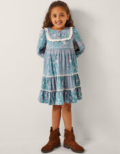 Paisley Lace Tiered Dress, Blue (BLUE), large
