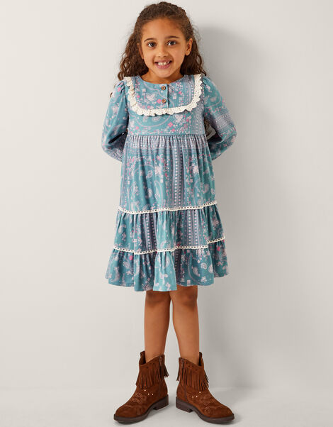Paisley Lace Tiered Dress, Blue (BLUE), large