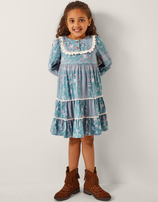 Paisley Lace Tiered Dress, Blue (BLUE), large