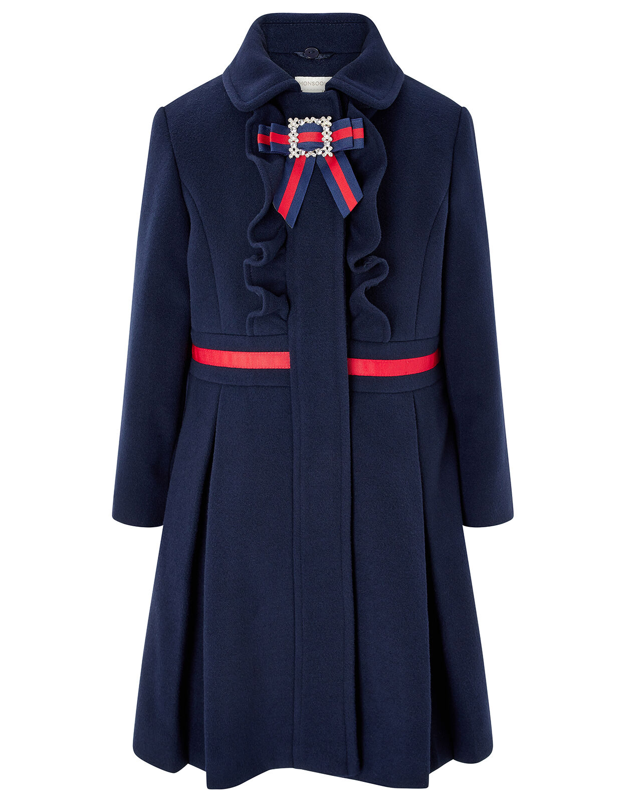 Navy Pleated Coat with Diamante Bow Blue Girls Coats Jackets Monsoon ROI