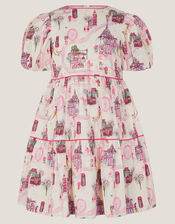 London Print Puff Sleeve Dress, Ivory (IVORY), large
