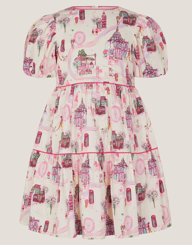 London Print Puff Sleeve Dress, Ivory (IVORY), large