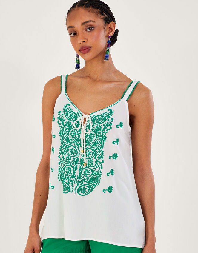 Embroidered Cami Top Green, Vests, Camisoles And Sleeveless Tops