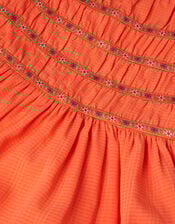 Smocked Square Neck Dress, Orange (ORANGE), large