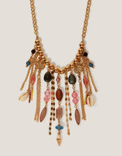 Beaded Charm Tassel Necklace, , large