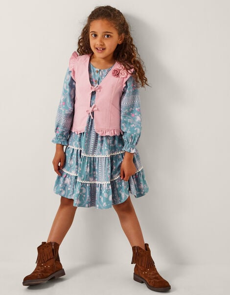 Flower Denim Waistcoat, Pink (PINK), large