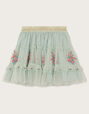 Boutique Embroidered Tulle Skirt, Green (GREEN), large