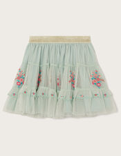 Boutique Embroidered Tulle Skirt, Green (GREEN), large