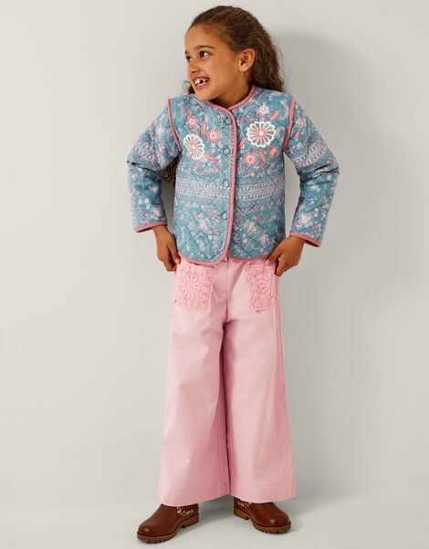 Embroidered Paisley Quilted Jacket, Blue (BLUE), large