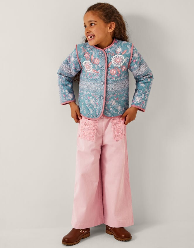 Embroidered Paisley Quilted Jacket, Blue (BLUE), large