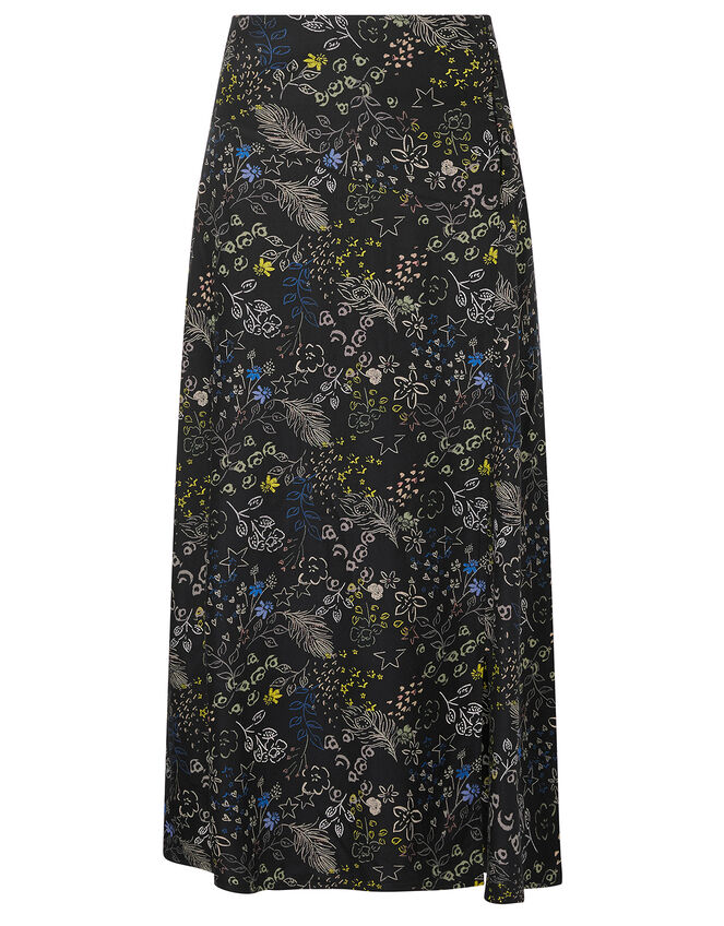 Printed Midi Skirt, Black (BLACK), large