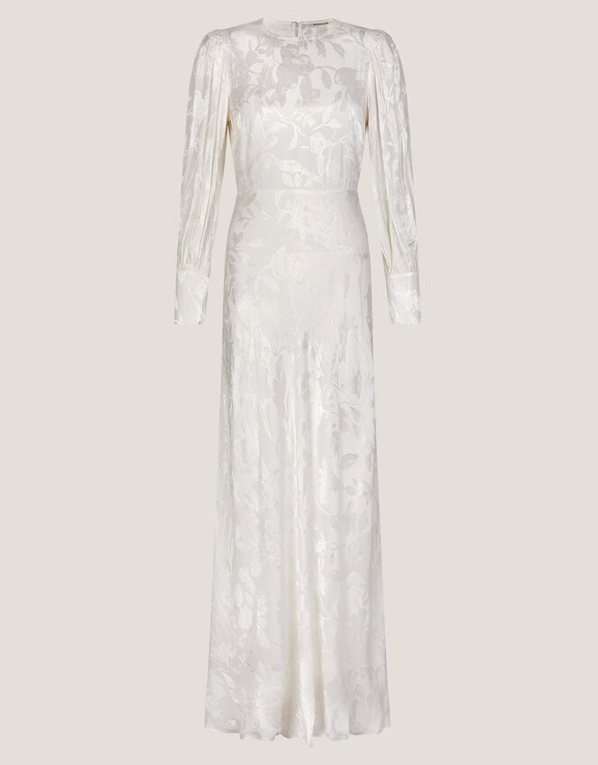 Grace Long Sleeve Satin Wedding Dress, Ivory (IVORY), large