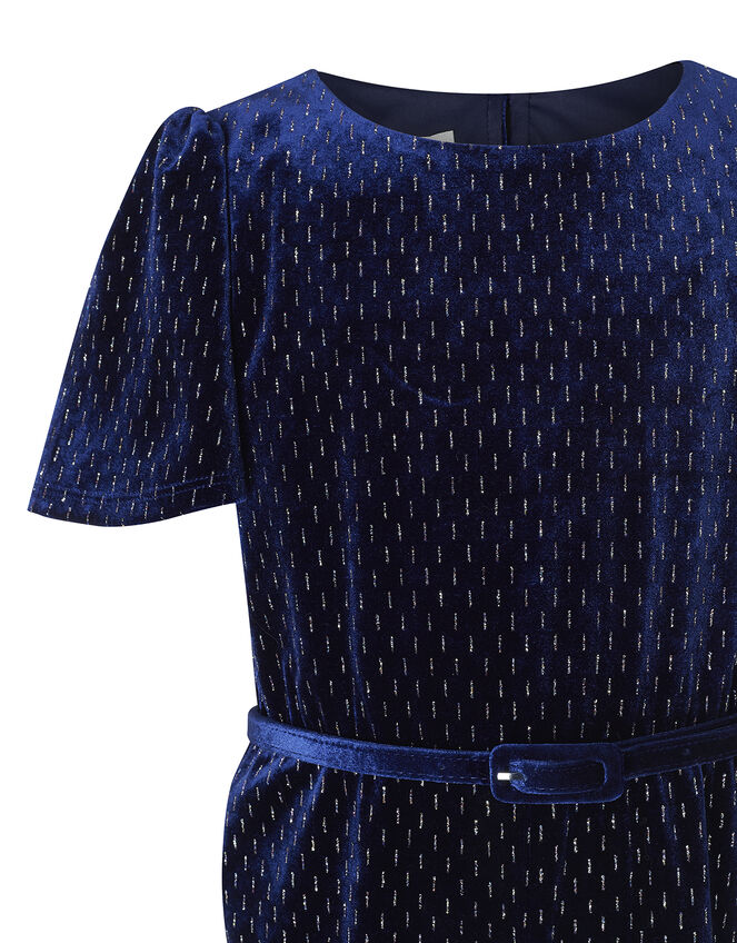 Shimmer Velvet Belted Jumpsuit, Blue (NAVY), large