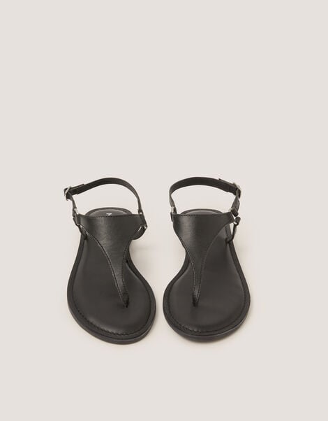 Immy Toe Post Leather Sandals, Black (BLACK), large