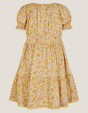 Floral Puff Sleeve Jersey Dress, Yellow (YELLOW), large