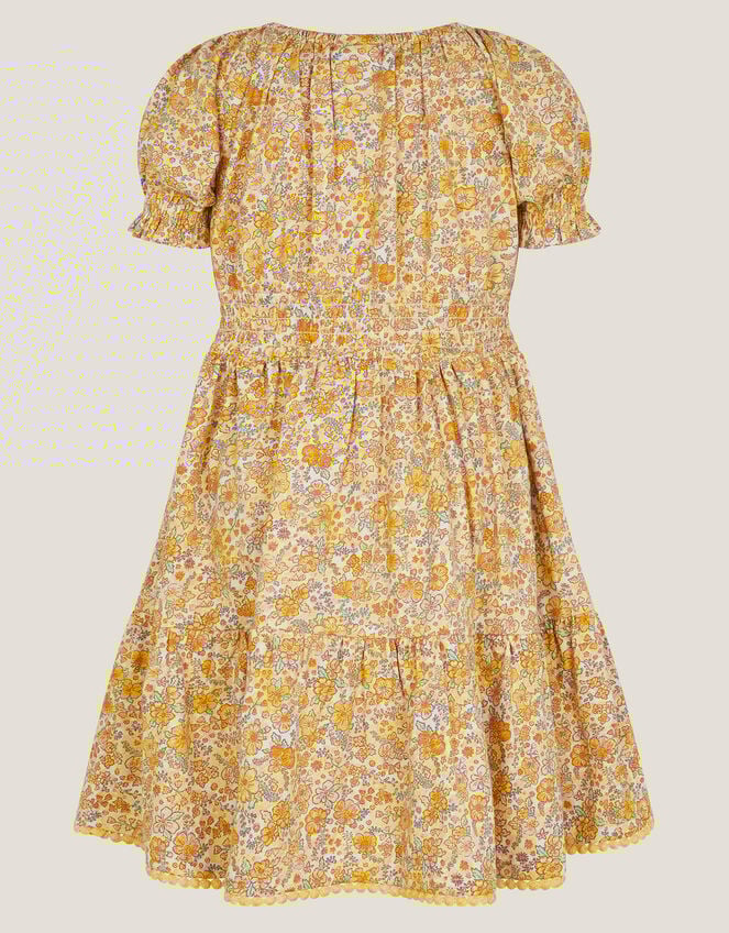 Floral Puff Sleeve Jersey Dress, Yellow (YELLOW), large