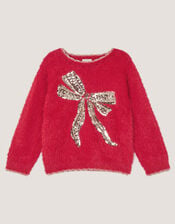 Sequin Bow Jumper, Red (RED), large