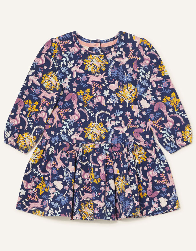 Baby Woodland Print Jersey Dress , Blue (NAVY), large