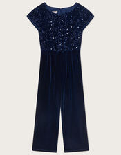 Velvet Sequin Jumpsuit, Blue (NAVY), large