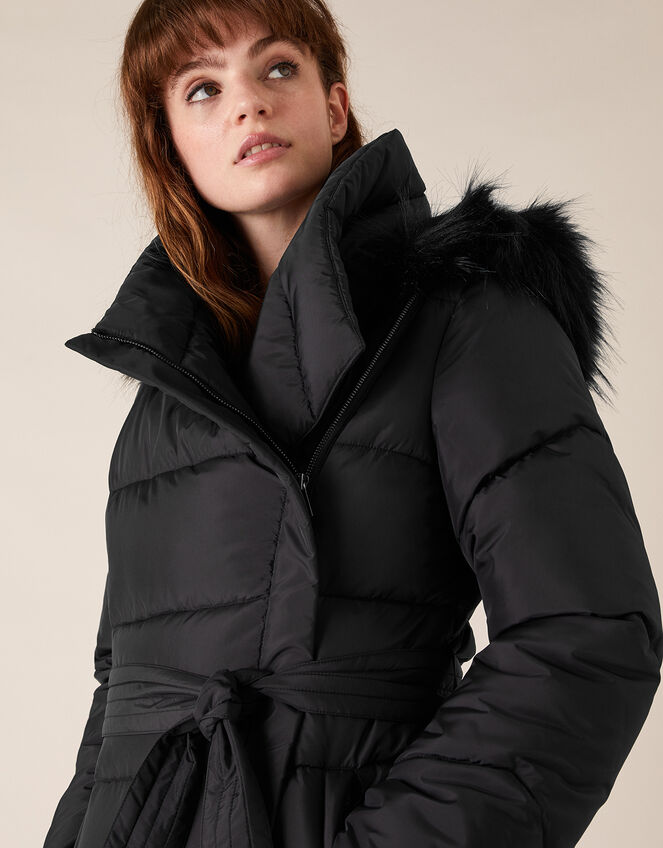 Patsy Long Padded Coat in Recycled Fabric, Black (BLACK), large
