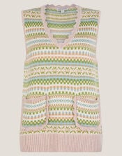 Fawn Fair Isle Knitted Vest, Green (GREEN), large