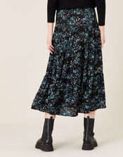 Floral Tiered Midi Skirt in LENZING™ ECOVERO™, Black (BLACK), large