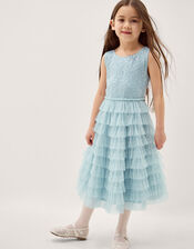 Taylor Sequin Lace Tiered Party Dress, Blue (BLUE), large