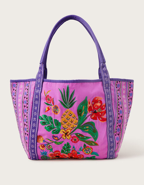 Tropical Embroidered Large Tote Bag, , large