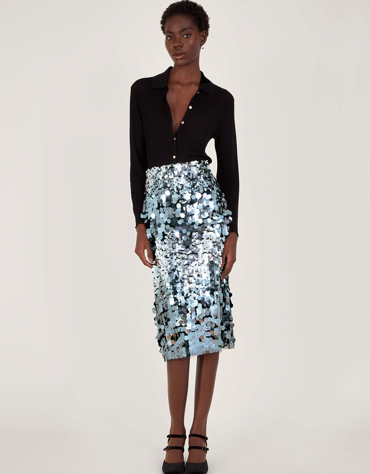 Sia Sequin Midi Skirt Silver