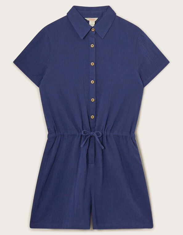 Button-Through Shirt Romper, Blue (BLUE), large