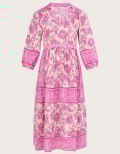 Pia Placement Print Dress in Sustainable Viscose, Pink (PINK), large