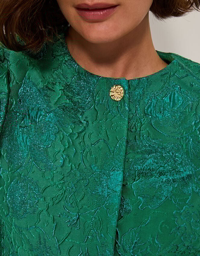 Jolene Jacquard Puff Sleeve Jacket, Green (GREEN), large