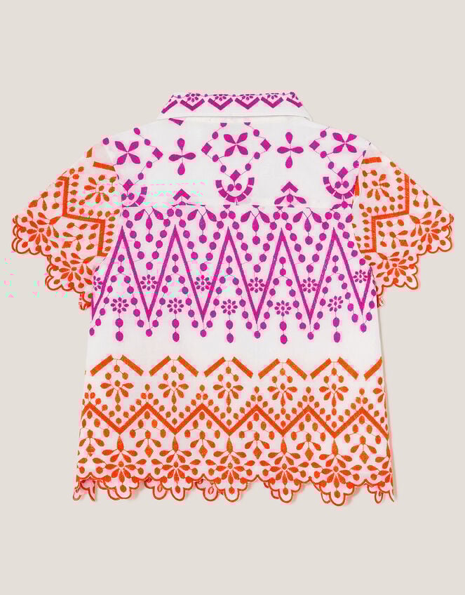 Embroidered Short Sleeve Shirt, White (WHITE), large