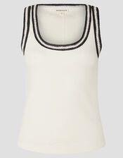 Tate Crochet Trim Tank Top, Ivory (IVORY), large