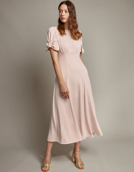 Belle Bow Sleeve Midi Dress, Pink (BLUSH), large