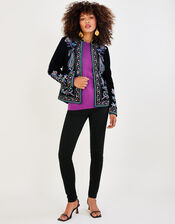 Rory Embroidered Velvet Jacket, Blue (MIDNIGHT), large