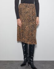 Liza Leopard Print Midi Skirt, Brown (BROWN), large